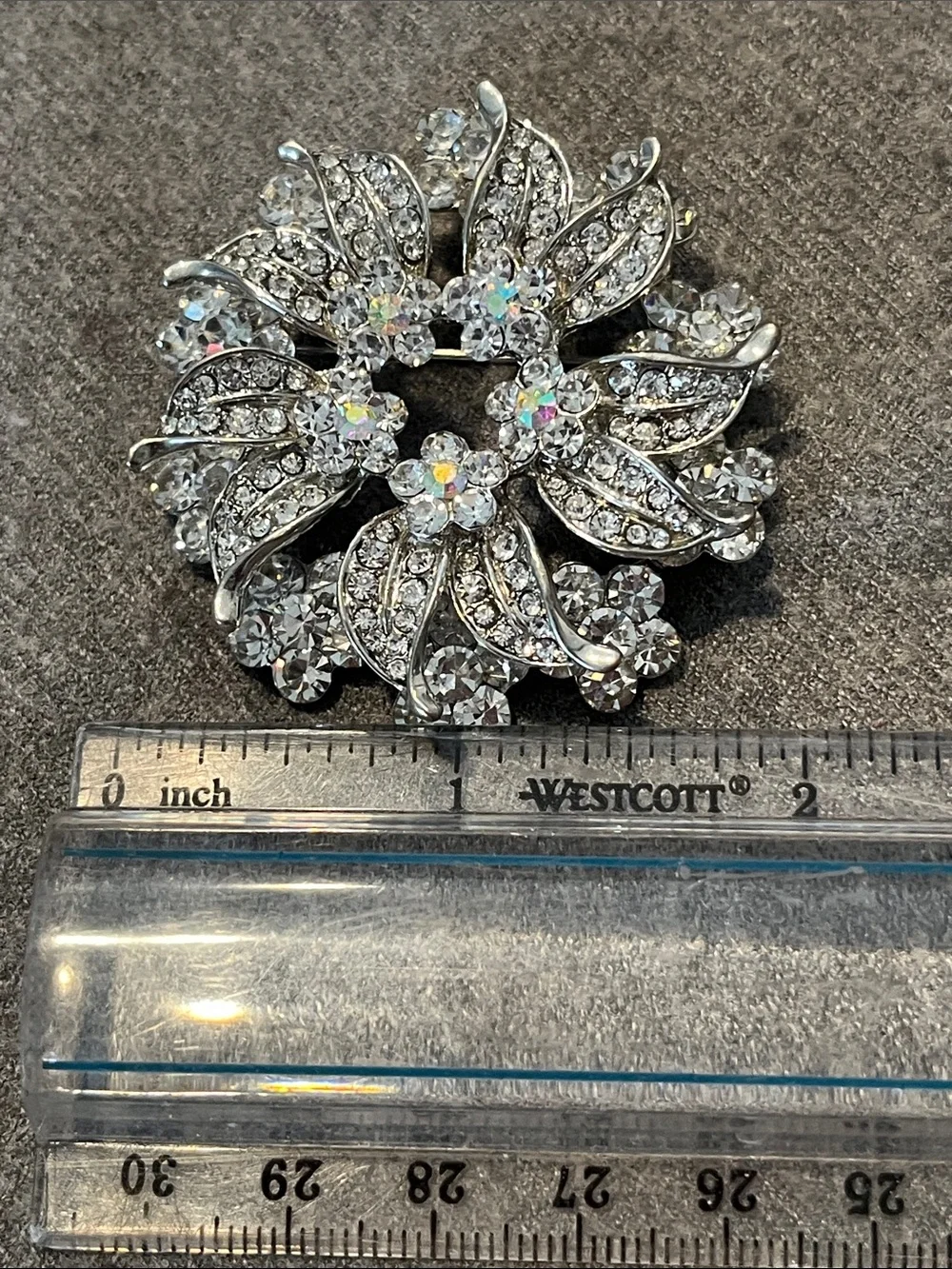 Rhinestone Two-tired Silvertone Brooch